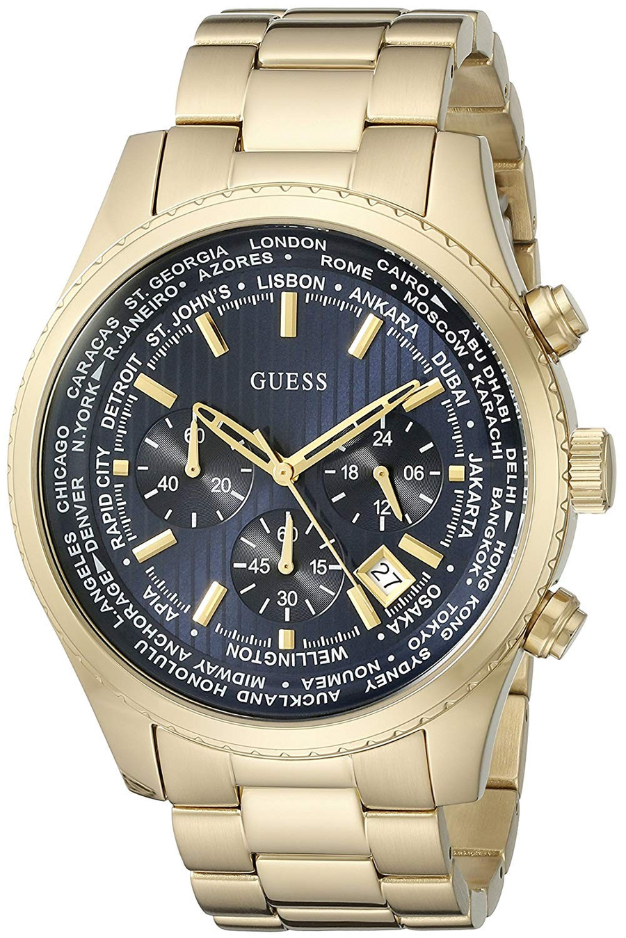 Guess Multifunction Black Dial Gold Steel Strap Watch for Men  - W0602G1
