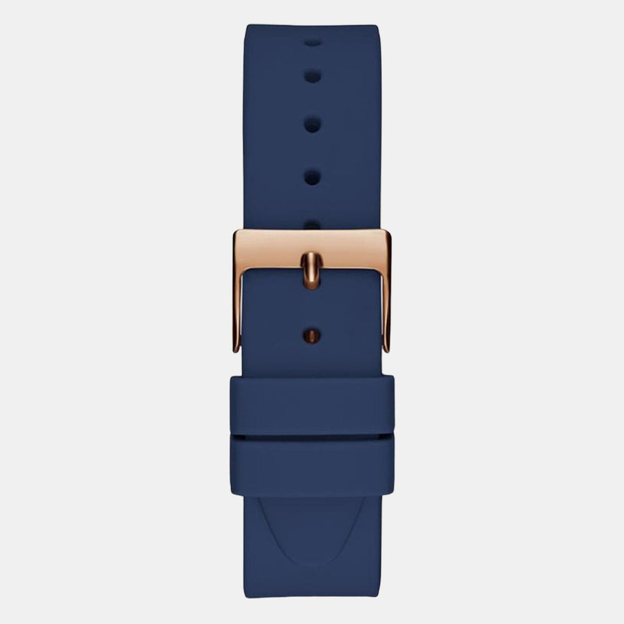 Guess Multifunction Crystals Rose Gold Dial Blue Rubber Strap Watch For Women - GW0439L4
