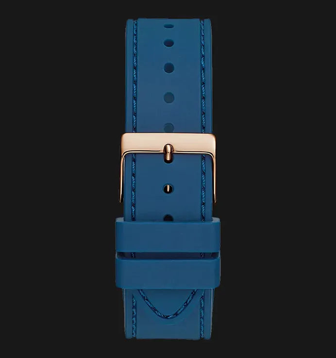 Guess Multifunction Crystals Rose Gold Dial Blue Rubber Strap Watch For Women - GW0439L4