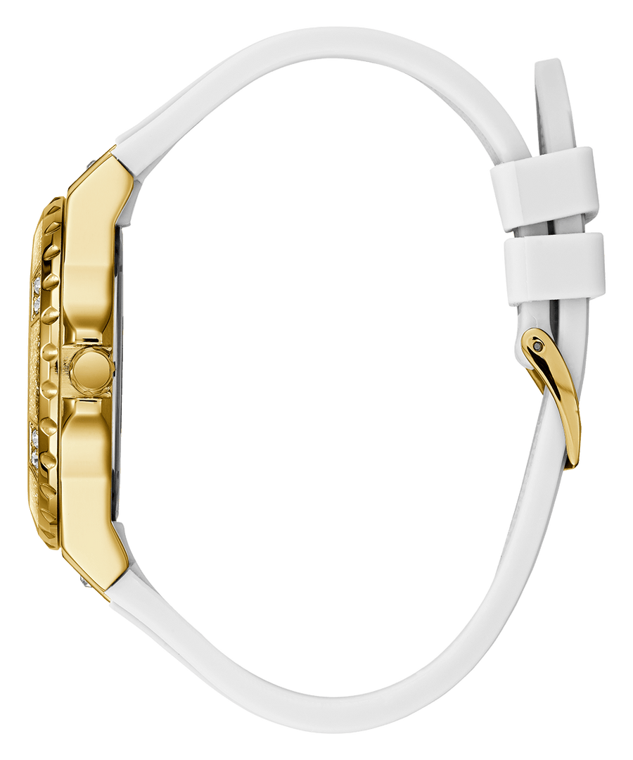 Guess Multifunction Gold Dial White Rubber Strap Watch for Women - GW0519L2