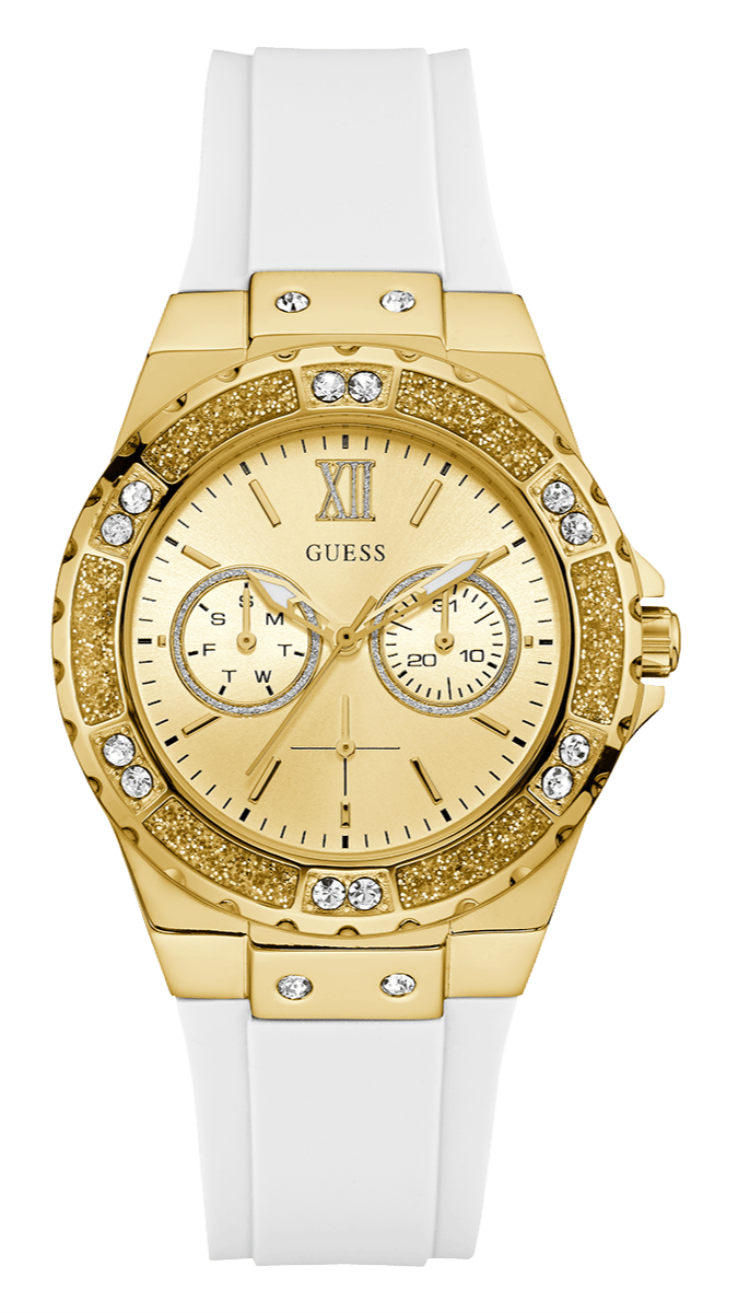 Guess Multifunction Gold Dial White Rubber Strap Watch for Women - GW0519L2