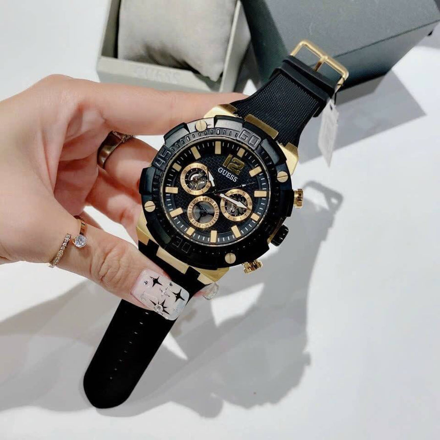 Guess Navigator Chronograph Black Dial Black Rubber Strap Watch for Men - GW0264G3