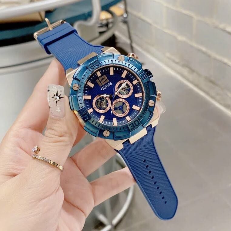Guess Navigator Chronograph Blue Dial Blue Rubber Strap Watch for Men - GW0264G4