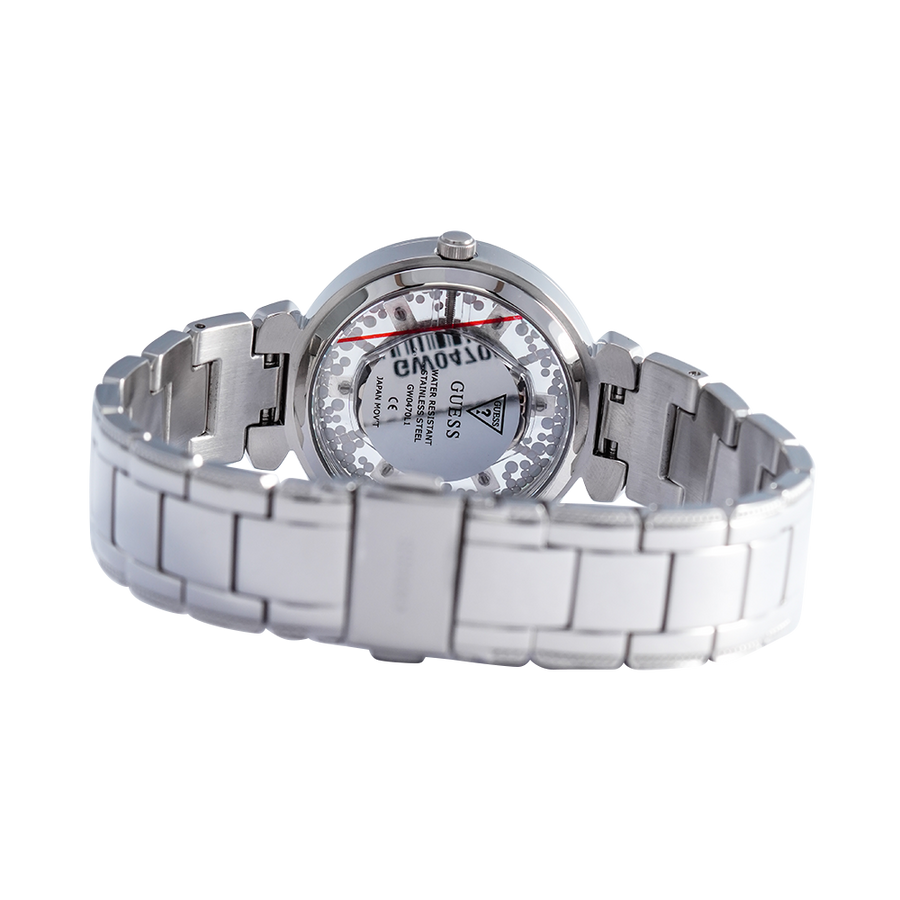 Guess Night Life Clear Silver Dial Silver Steel Strap Watch for Women - GW0470L1