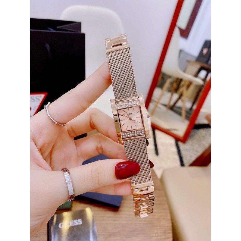 Guess Nouveau Diamonds Rose Gold Dial Rose Gold Mesh Bracelet Watch for Women - W0127L3