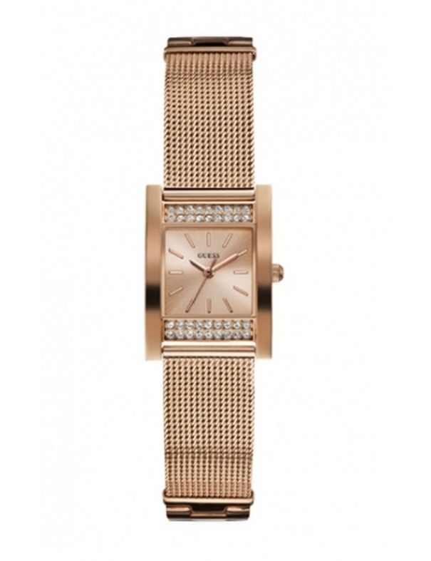 Guess Nouveau Diamonds Rose Gold Dial Rose Gold Mesh Bracelet Watch for Women - W0127L3