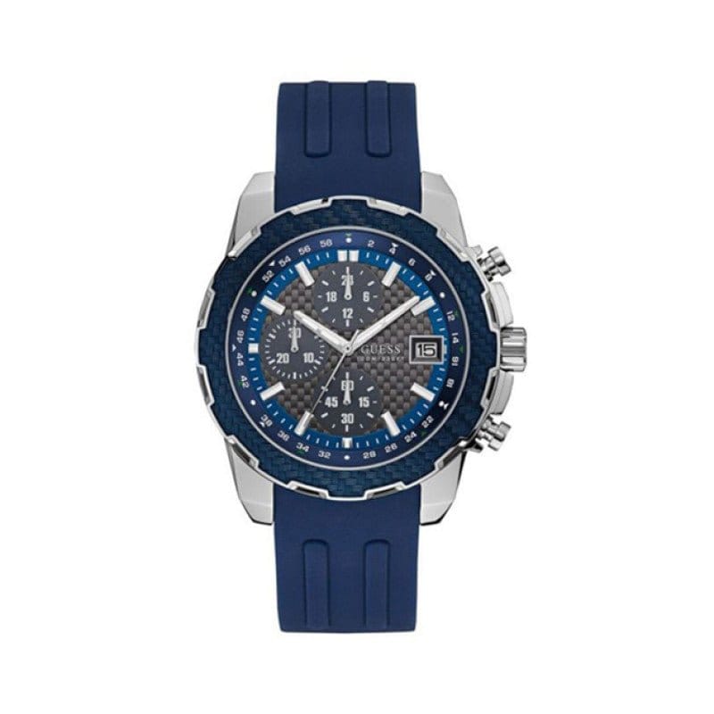 Guess Octane Chronograph Black Dial Blue Rubber Strap Watch For Men - W1047G2