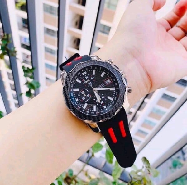 Guess Octane Chronograph Black Dial Two Tone Silicone Strap Watch For Men - W1047G1