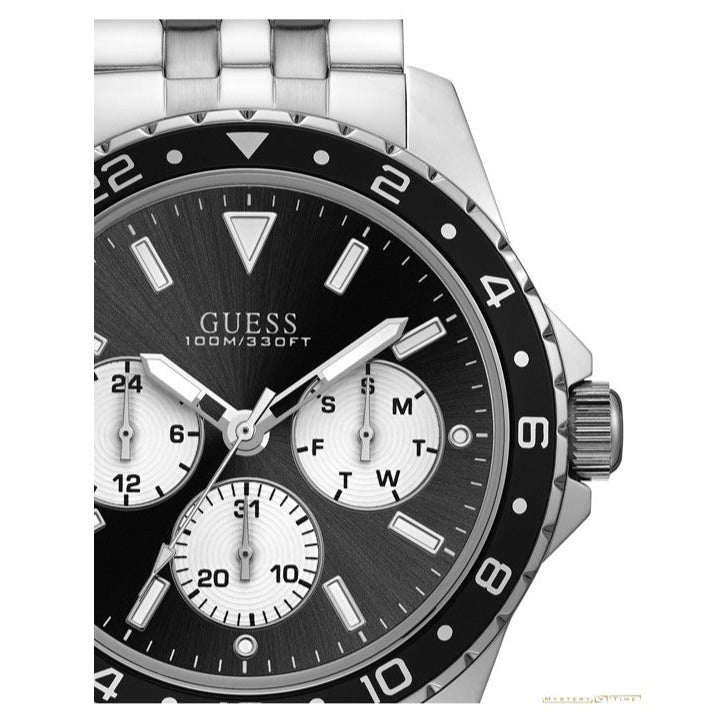 Guess Odyssey Black Dial Silver Steel Strap Watch For Men - W1107G1