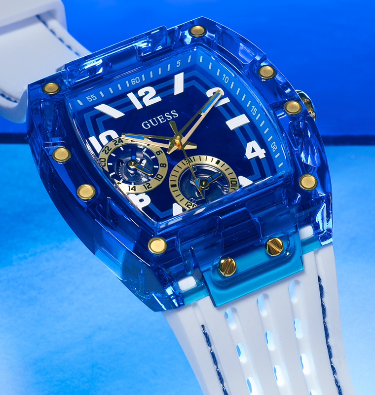 Guess Phoenix Analog Blue Dial White Silicone Strap Watch For Men - GE0499G6