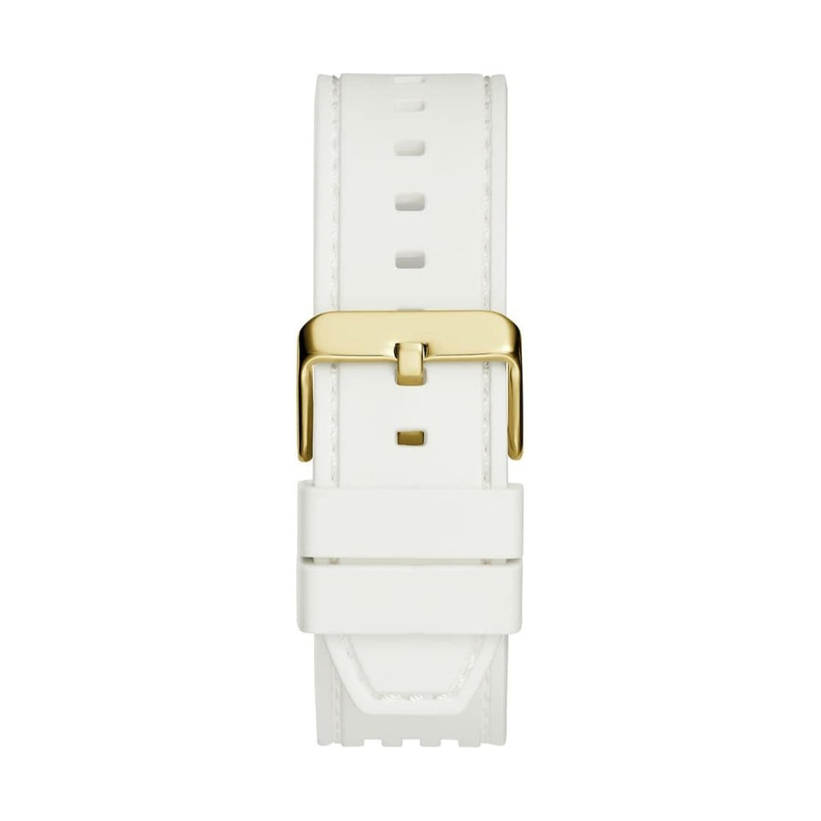 Guess Phoenix Analog Gold Dial White Silicone Strap Watch For Men - GW0499G5