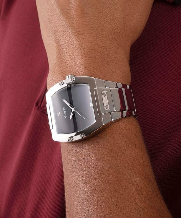 Guess Phoenix Black Dial Silver Steel Strap Watch for Men - GW0387G1
