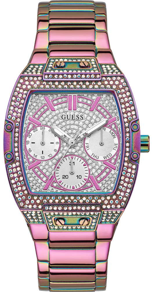 Guess Phoenix Chronograph Crystals Silver Dial Pink Steel Strap Watch For Women - GW0104L4