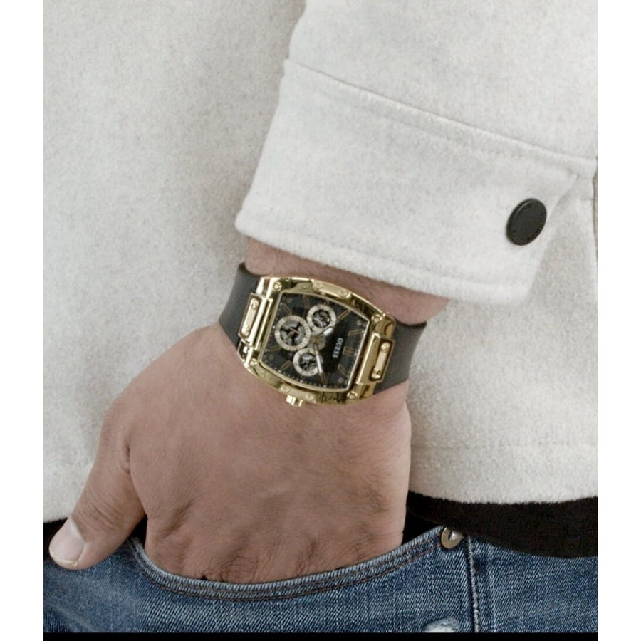 Guess Phoenix Multifunction Black Dial Black Leather Strap Watch for Men - GW0202G1