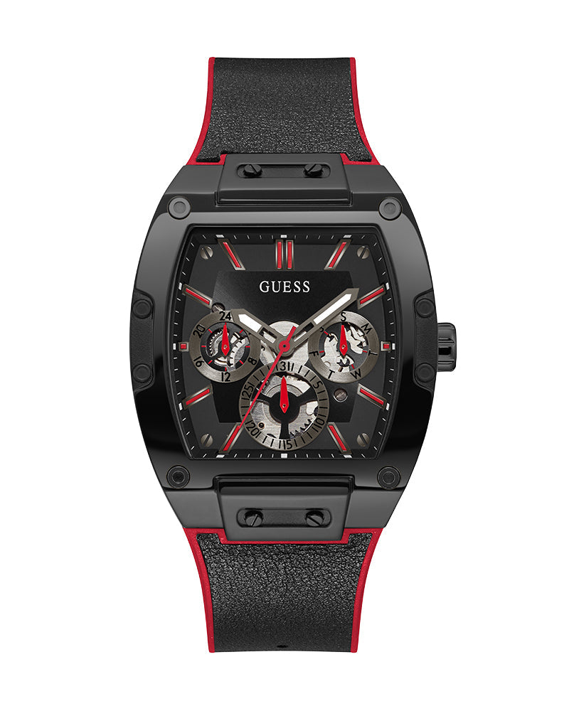 Guess Phoenix Multifunction Black Dial Black & Red Rubber Strap Watch for Men - GW0202G7