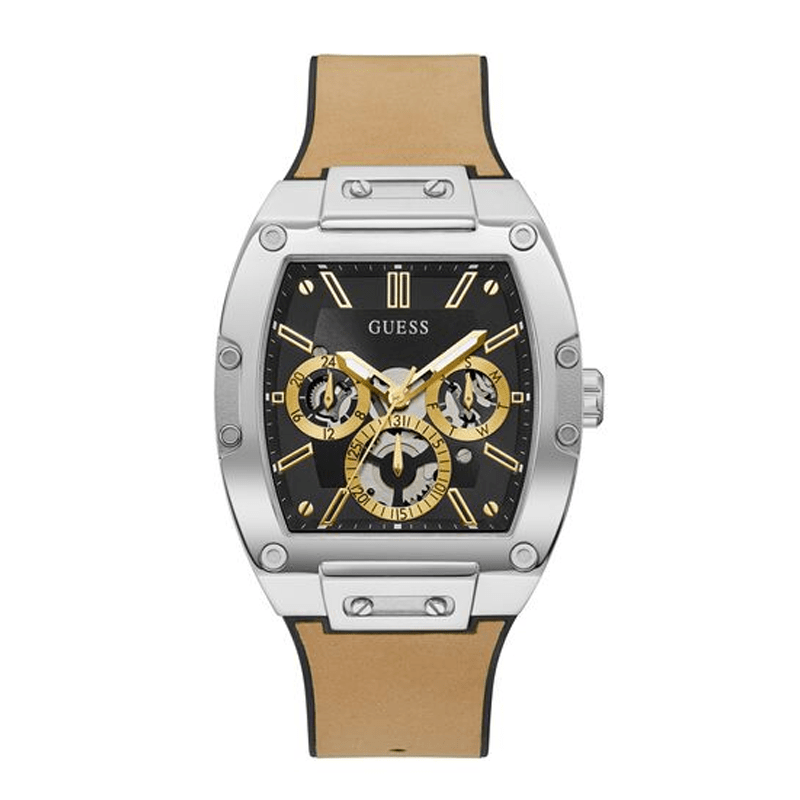 Guess Phoenix Multifunction Black Dial Brown Leather Strap Watch for Men - GW0202G3
