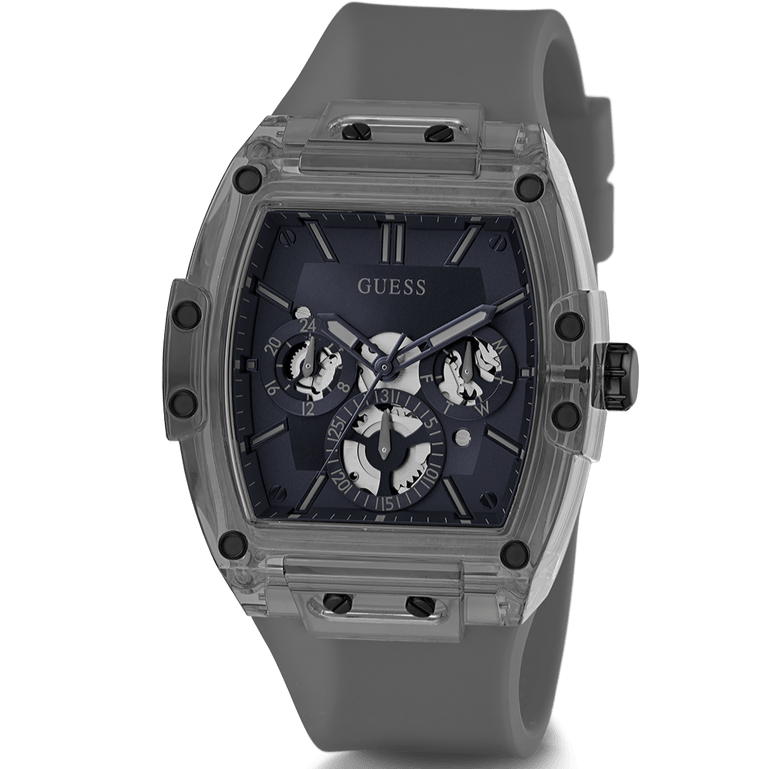 Guess Phoenix Multifunction Black Dial Grey Silicone Strap Watch For Men - GW0203G9