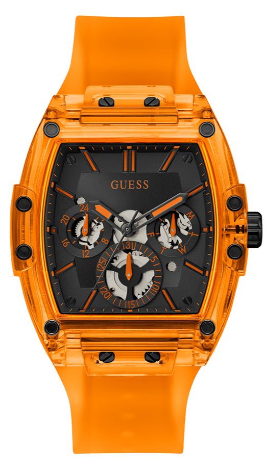 Guess Phoenix Multifunction Black Dial Orange Rubber Strap Watch For Men - GW0203G10