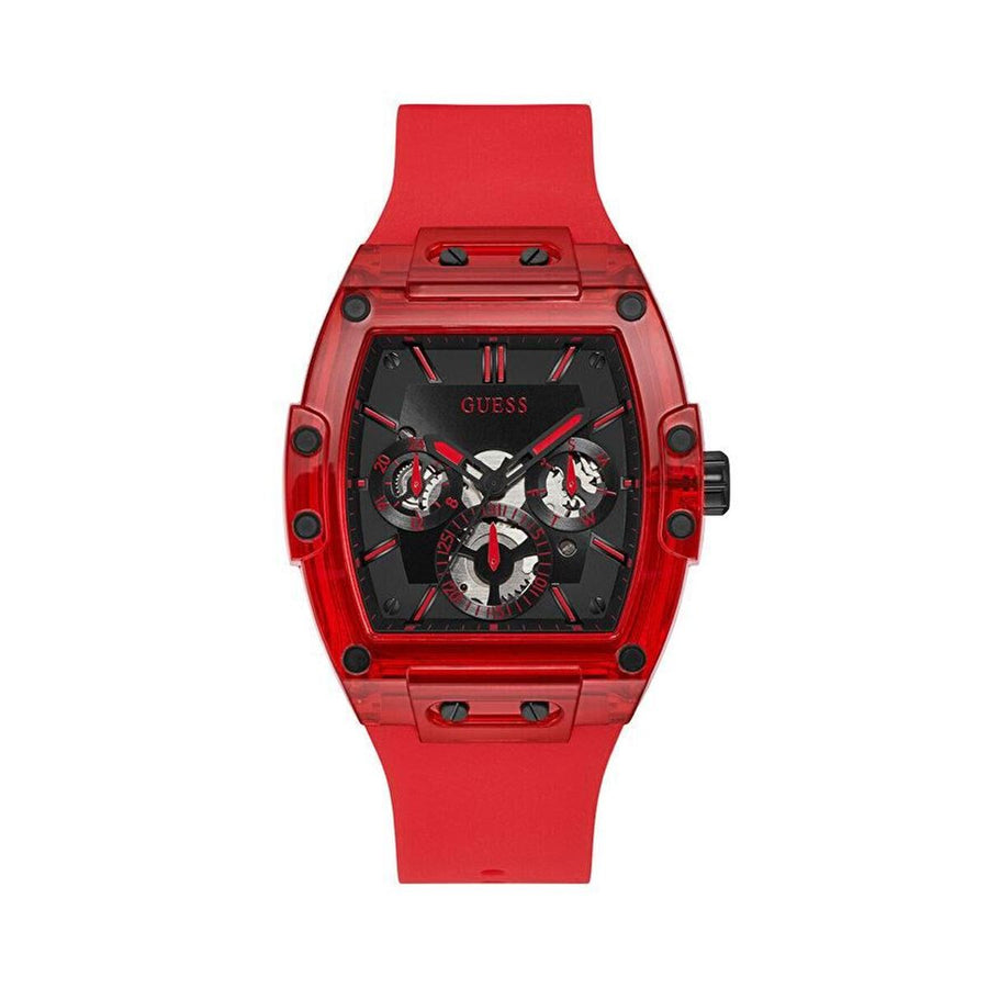 Guess Phoenix Multifunction Black Dial Red Rubber Strap Watch for Men - GW0203G5