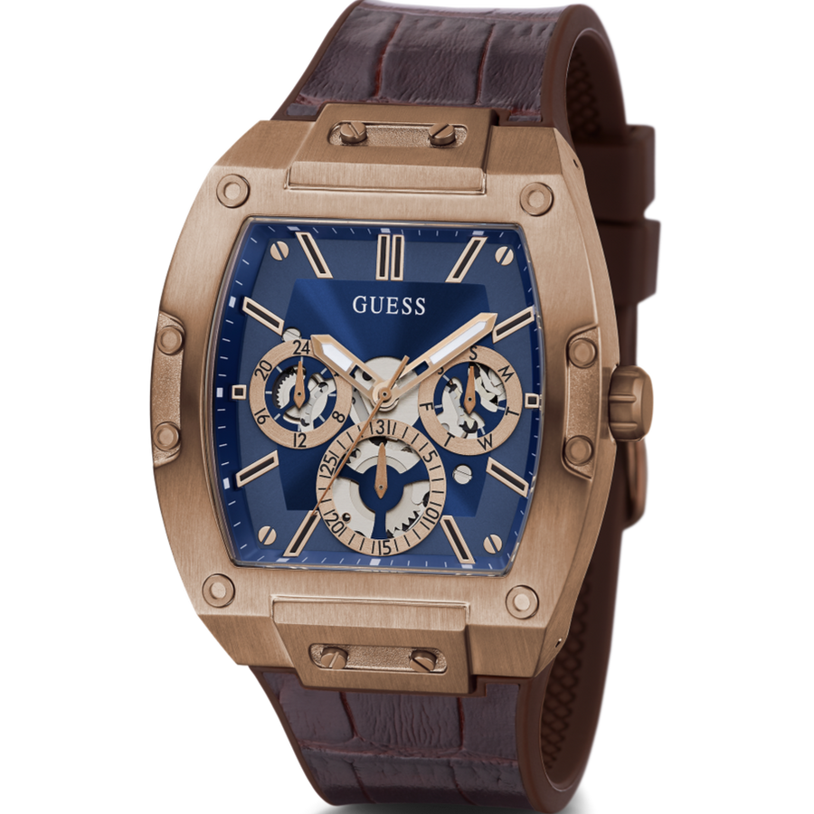 Guess Phoenix Multifunction Blue Dial Brown Leather Strap Watch for Men - GW0202G2