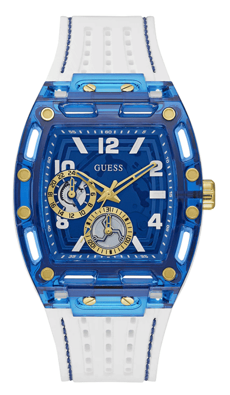 Guess Phoenix Multifunction Blue Dial White Rubber Strap Watch for Men - GW0499G6
