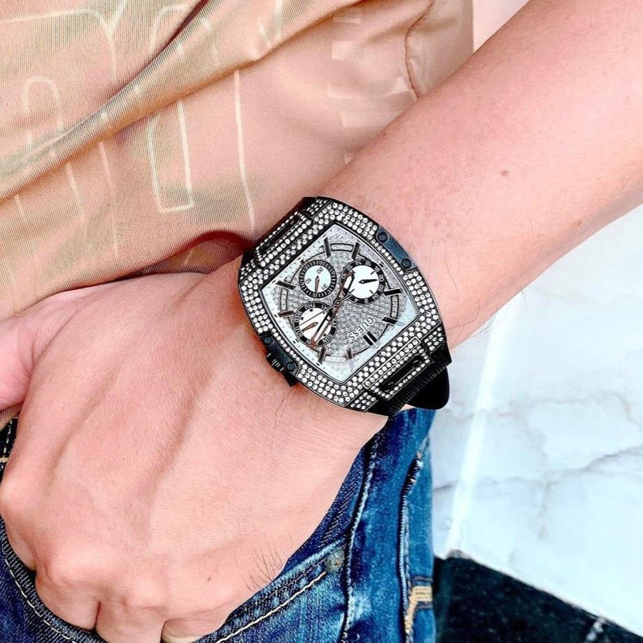 Guess Phoenix Multifunction Silver Dial Black Silicone Strap Watch For Men - GW0048G1