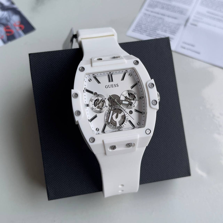Guess Phoenix Multifunction White Dial White Rubber Strap Watch for Men - GW0203G2