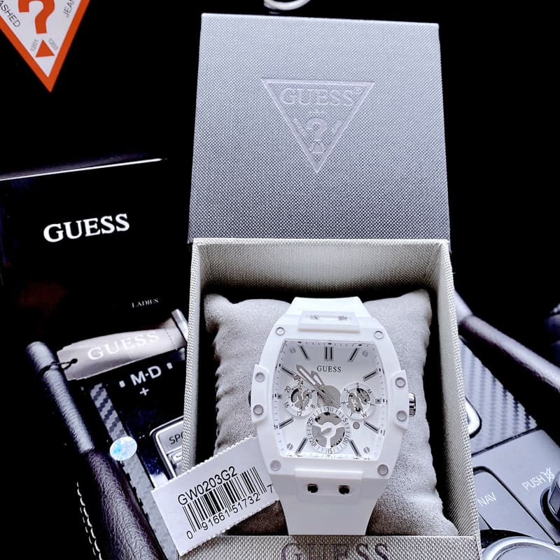 Guess Phoenix Multifunction White Dial White Rubber Strap Watch for Men - GW0203G2