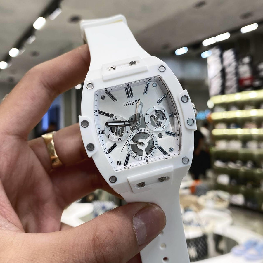 Guess Phoenix Multifunction White Dial White Rubber Strap Watch for Men - GW0203G2