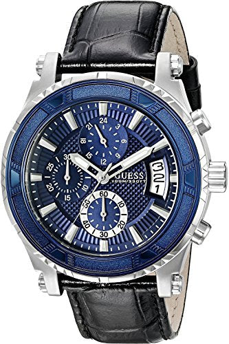 Guess Pinnacle Chronograph Quartz Blue Dial Black Leather Strap Watch For Men - W0673G4