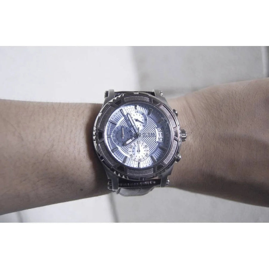 Guess Pinnacle Chronograph Quartz Blue Dial Brown Leather Strap Watch For Men - W0673G1