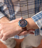 Guess Pinnacle Chronograph Quartz Blue Dial Brown Leather Strap Watch For Women - W0673G3