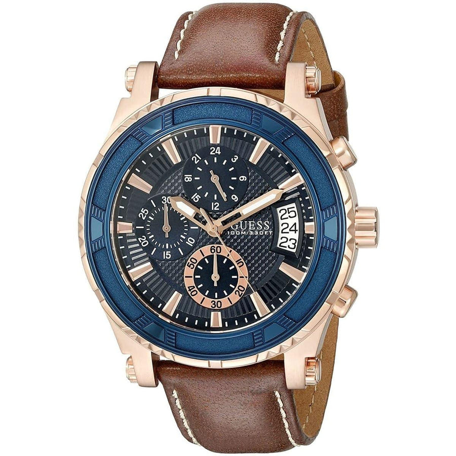 Guess Pinnacle Chronograph Quartz Blue Dial Brown Leather Strap Watch For Women - W0673G3