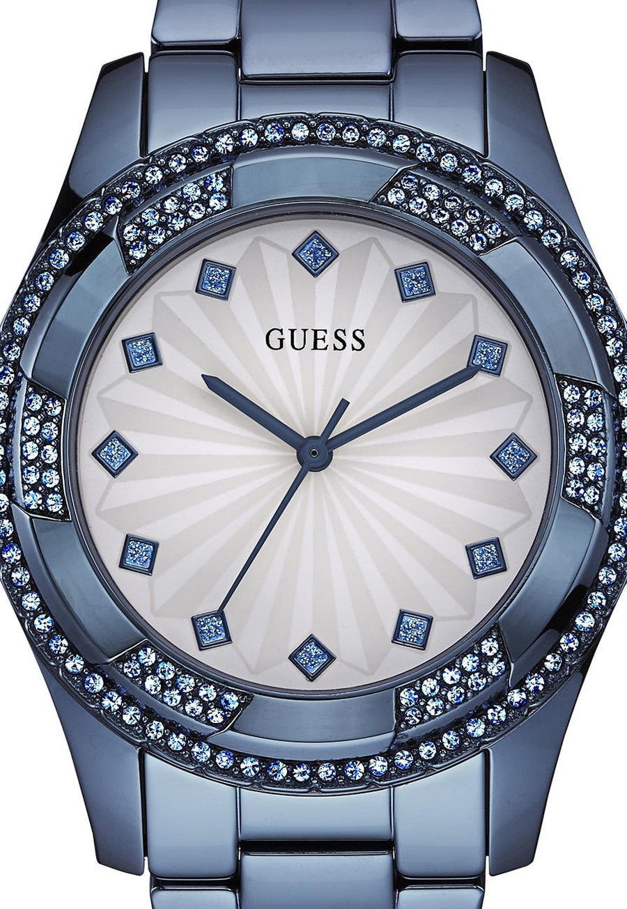 Guess Pinwheel Analog Silver Dial Blue Steel Strap Watch for Women - W0702L1