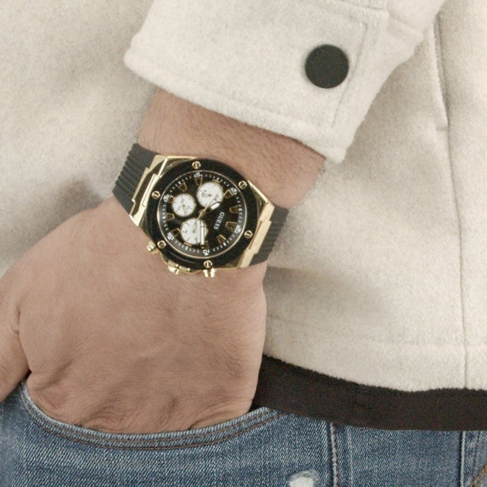 Guess Poseidon Chronograph Black Dial Black Rubber Strap Watch for Men - GW0057G1