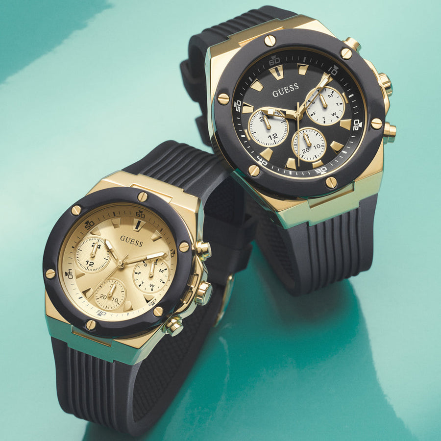 Guess Poseidon Chronograph Black Dial Black Rubber Strap Watch for Men - GW0057G1