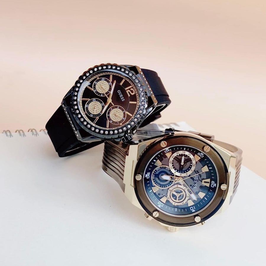 Guess Poseidon Chronograph Black Dial Black Silicone Strap Watch For Men - GW0425G1