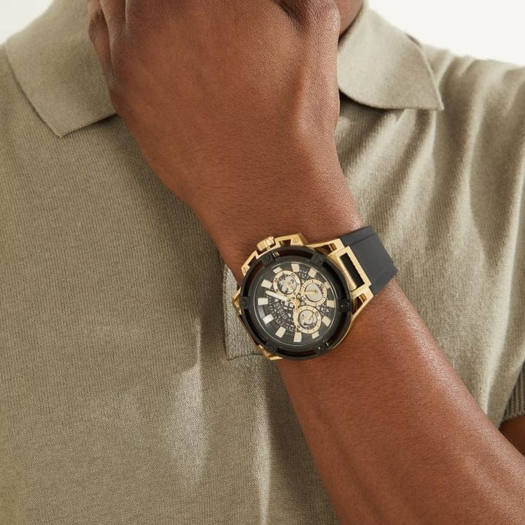 Guess Poseidon Chronograph Black Dial Black Silicone Strap Watch For Men - GW0425G1