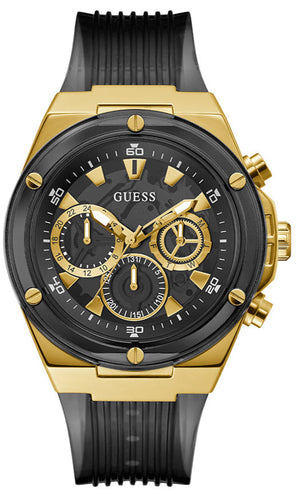 Guess Poseidon Chronograph Black Dial Black Silicone Strap Watch For Men - GW0425G1