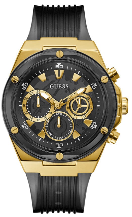 Guess Poseidon Chronograph Black Dial Black Silicone Strap Watch For Men - GW0425G1