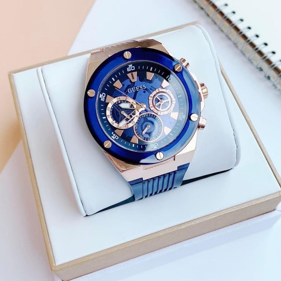 Guess Poseidon Chronograph Blue Dial Blue Silicone Strap Watch For Men - GW0425G3