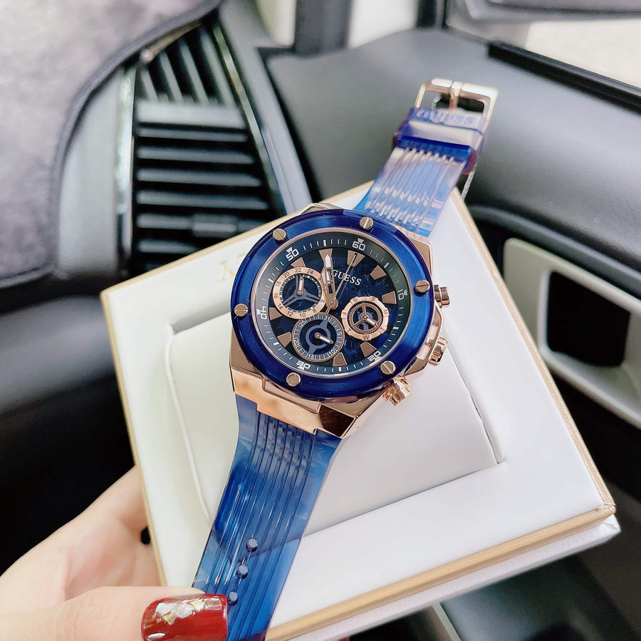 Guess Poseidon Chronograph Blue Dial Blue Silicone Strap Watch For Men - GW0425G3