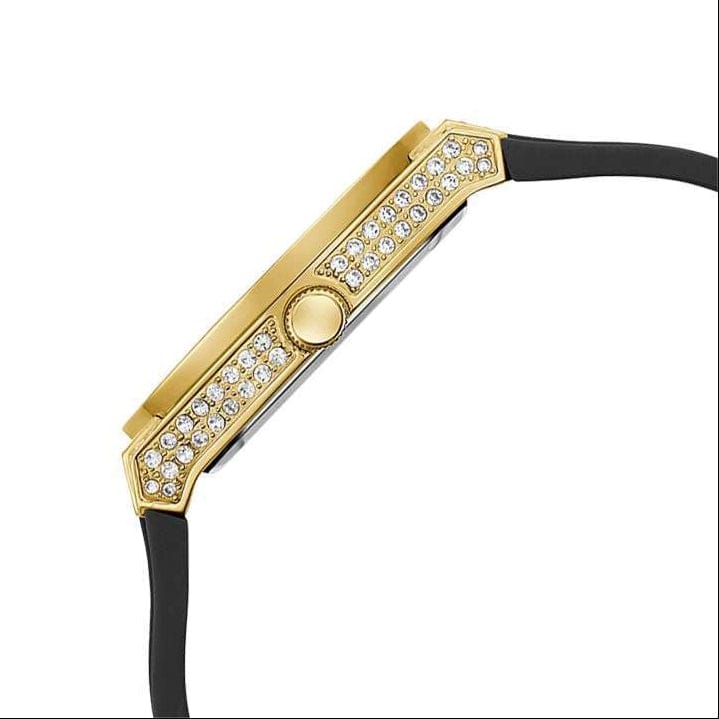 Guess Princess Crystals Gold Dial Black Silicone Strap Watch For Women - GW0439L2