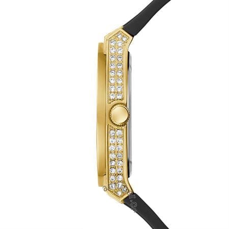 Guess Princess Crystals Gold Dial Black Silicone Strap Watch For Women - GW0439L2
