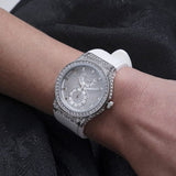 Guess Princess Crystals Silver Dial White Silicone Strap Watch For Women - GW0439L1