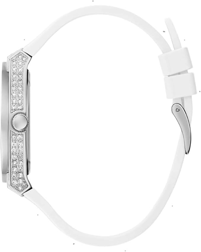 Guess Princess Crystals Silver Dial White Silicone Strap Watch For Women - GW0439L1