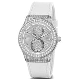 Guess Princess Crystals Silver Dial White Silicone Strap Watch For Women - GW0439L1