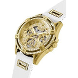 Guess Queen Quartz Gold Dial White Silicone Strap Watch For Women - GW0536L2