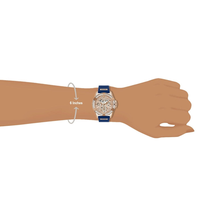 Guess Queen Quartz Crystals Rose Gold Dial Blue Silicone Strap Watch For Women - GW0536L5