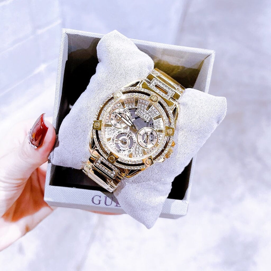 Guess Queen Quartz Gold Dial Gold Steel Strap Watch For Women - GW0464L2
